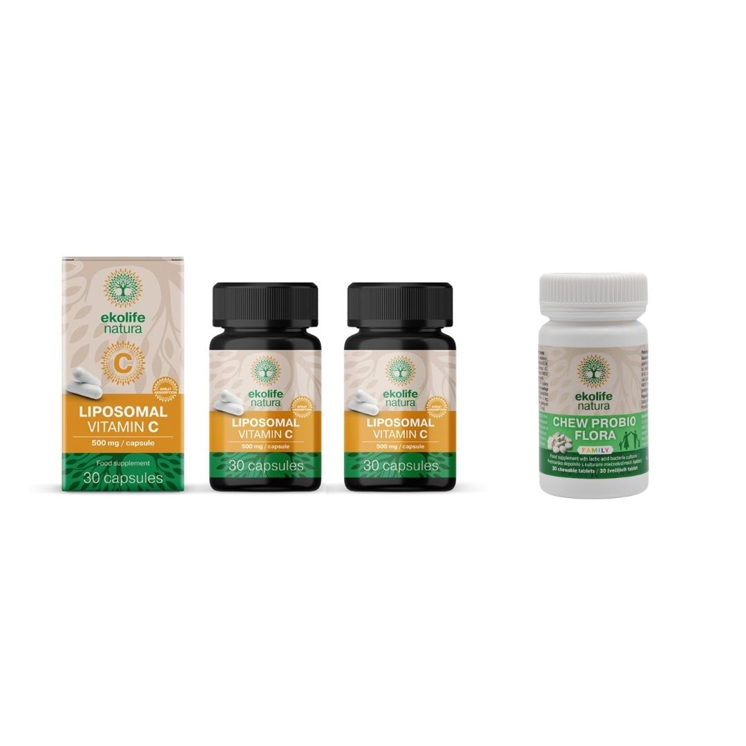 Imuno Trio paket - 2x Liposomalni C vitamin kapsule + Chew Probiotik GRATIS